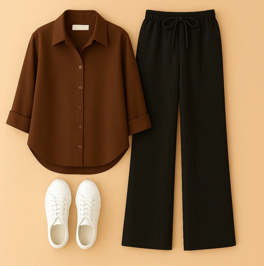 Brown Shirt+Black Trouser Duo Set