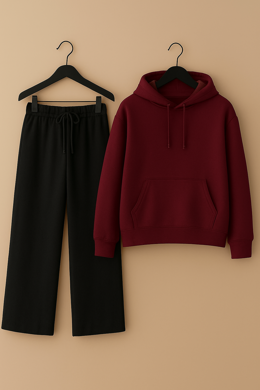 Mahroon hoodie & black flapper Trouser