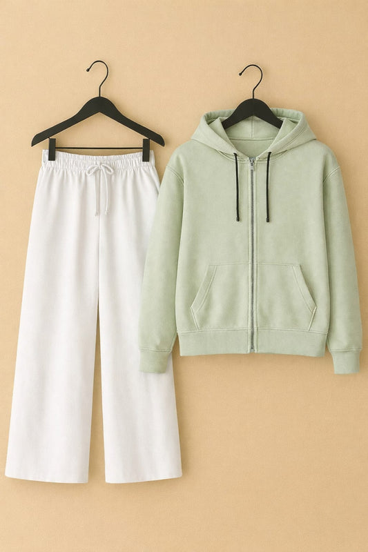Pista Green Hoodie & white flapper Trouser