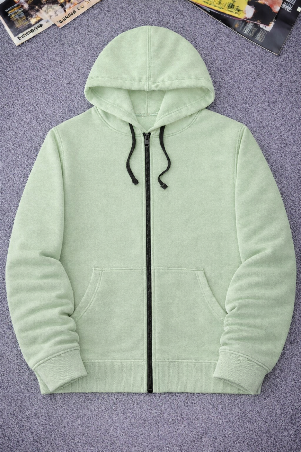 Pista Green zipper fleece hoodie