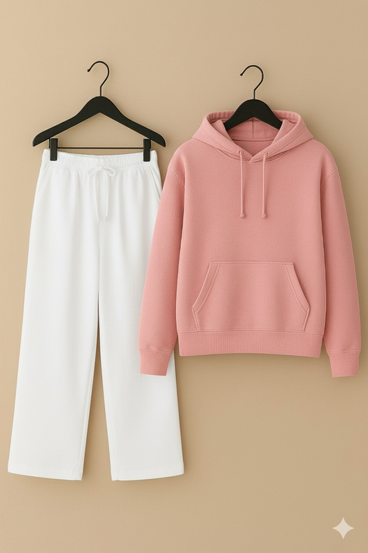 Pink hoodie & white flapper Trouser