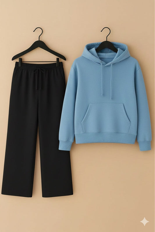 Sky blue hoodie & black flapper Trouser trouser