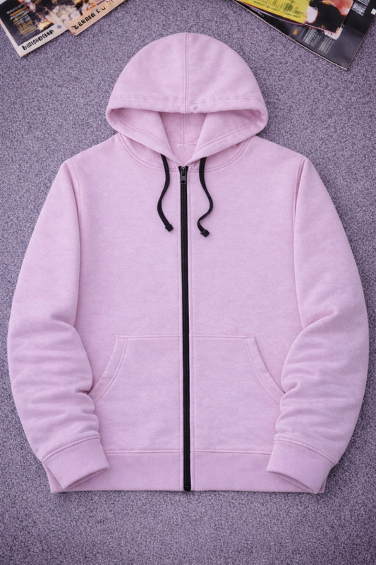 Baby pink zipper fleece hoodie