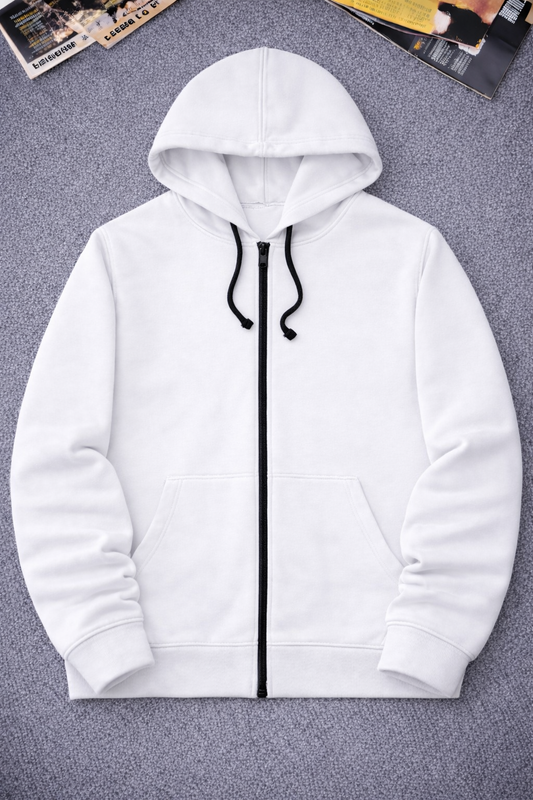 White Zipper Fleece Hoodie
