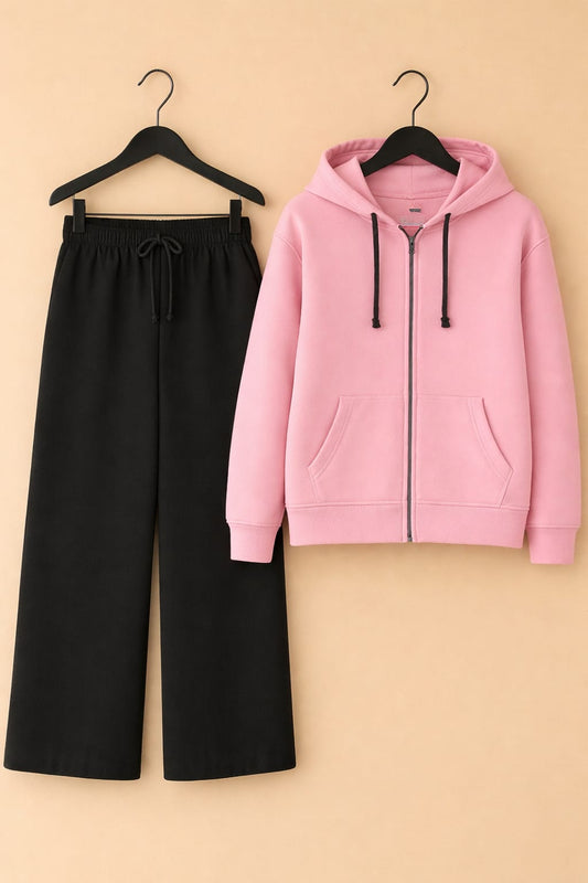 Baby pink zipper hoodie & black Trouser