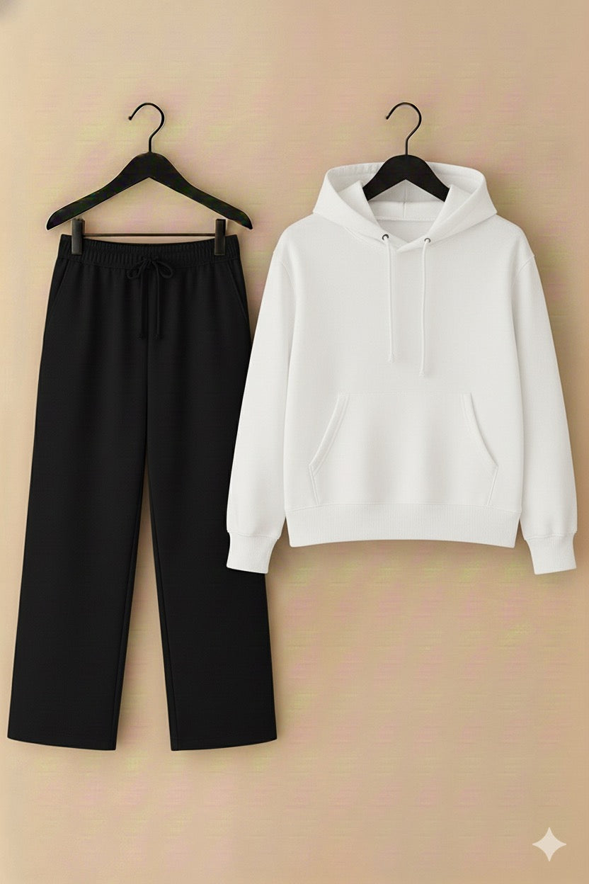 White hoodie & black flapper Trouser