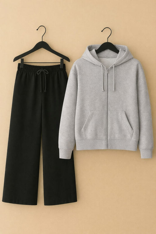 Gery zipper Hoodie & black flapper Trouser