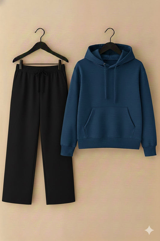 Navy Blue hoodie & black flapper Trouser