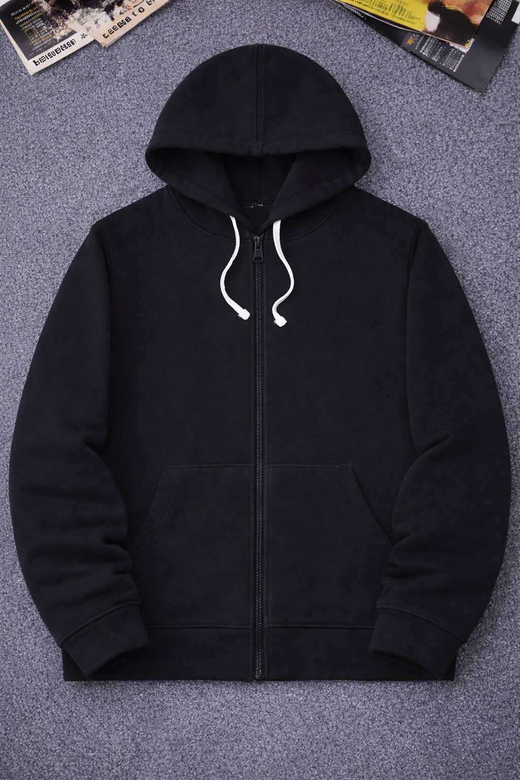 Black Zipper Fleece Hoodie