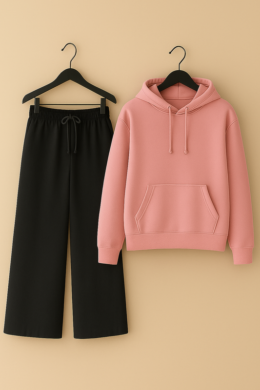 Baby pink hoodie & black flapper Trouser