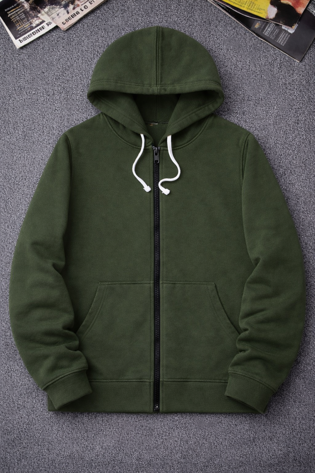Olive green zipper fleece hoodie