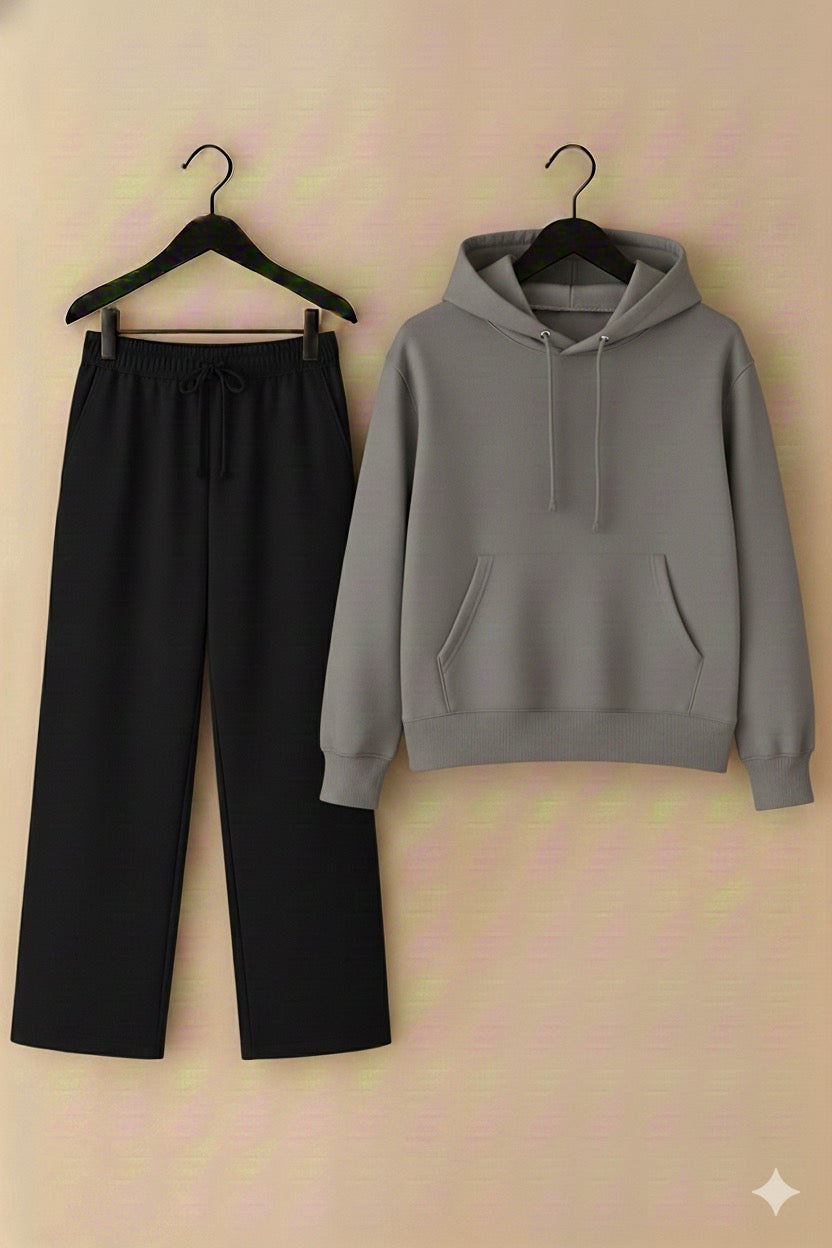 Grey hoodie & black flapper Trouser